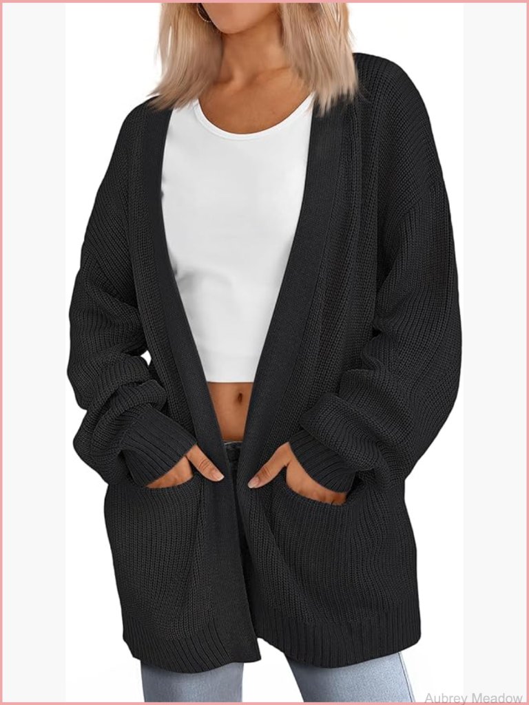 Oversized Open Front Soft Knit Cardigan With Pockets